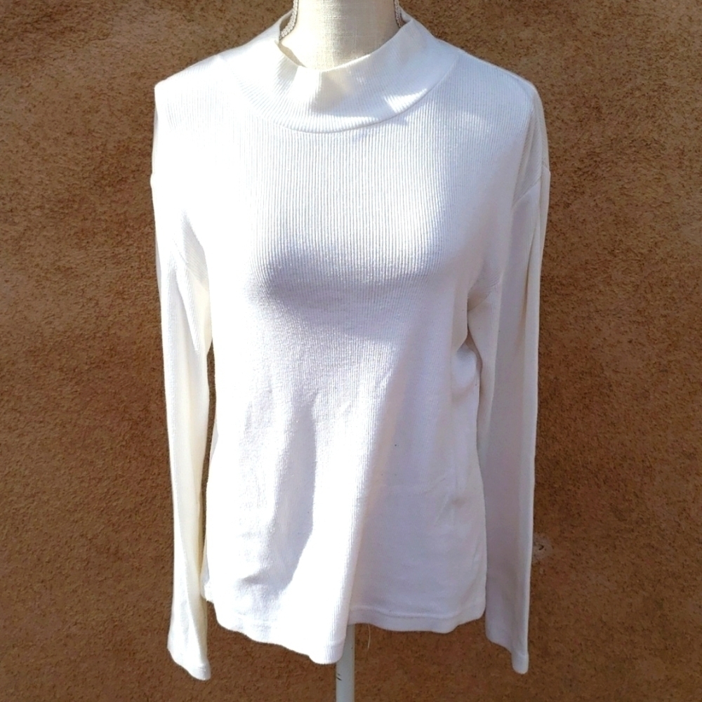 Vintage Simply Y2K Grunge Retro ribbed Knit mock neck Long Sleeve Cream sweater - Picture 1 of 7